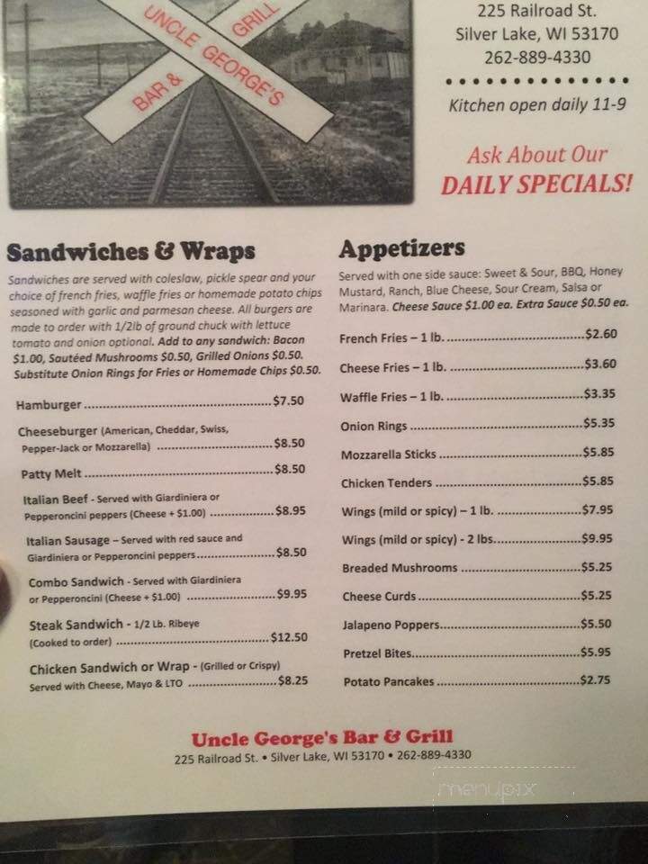 UNCLE George's Bar & Grill - Silver Lake, WI menu_pic