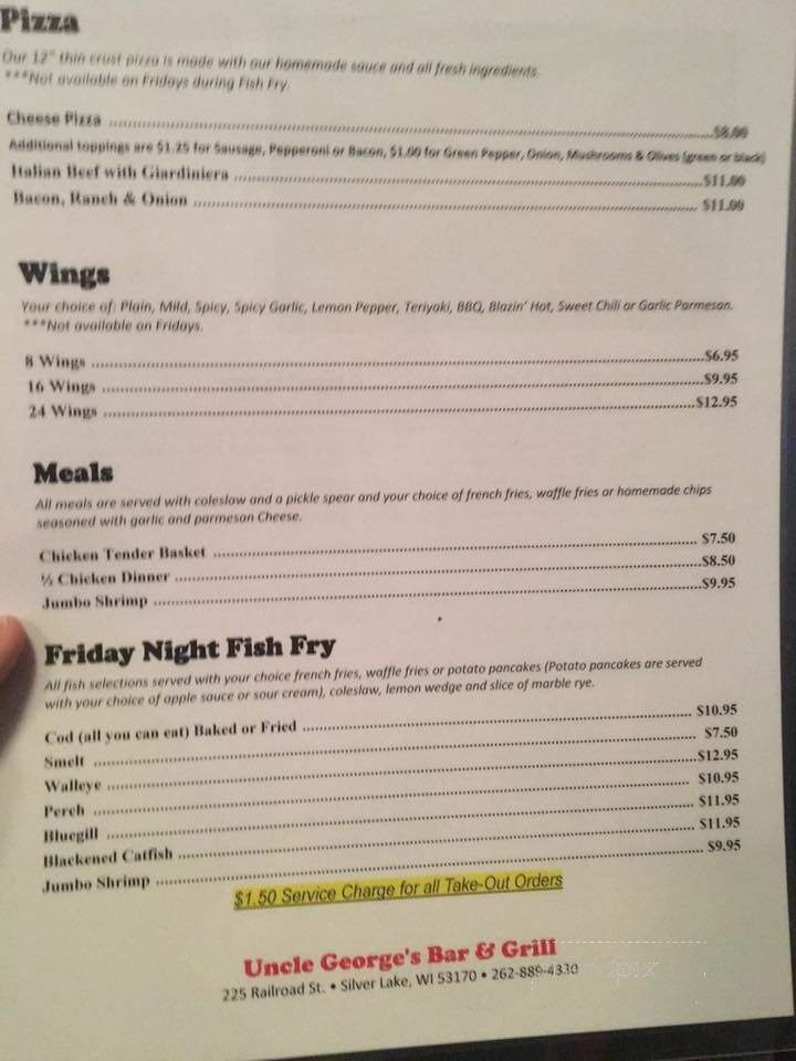 UNCLE George's Bar & Grill - Silver Lake, WI menu_pic