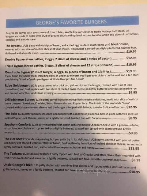 UNCLE George's Bar & Grill - Silver Lake, WI menu_pic