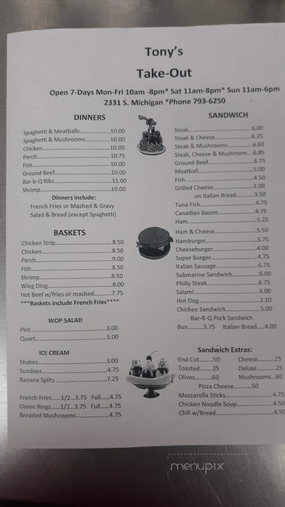 Tony's Take Out - Saginaw, MI menu_pic