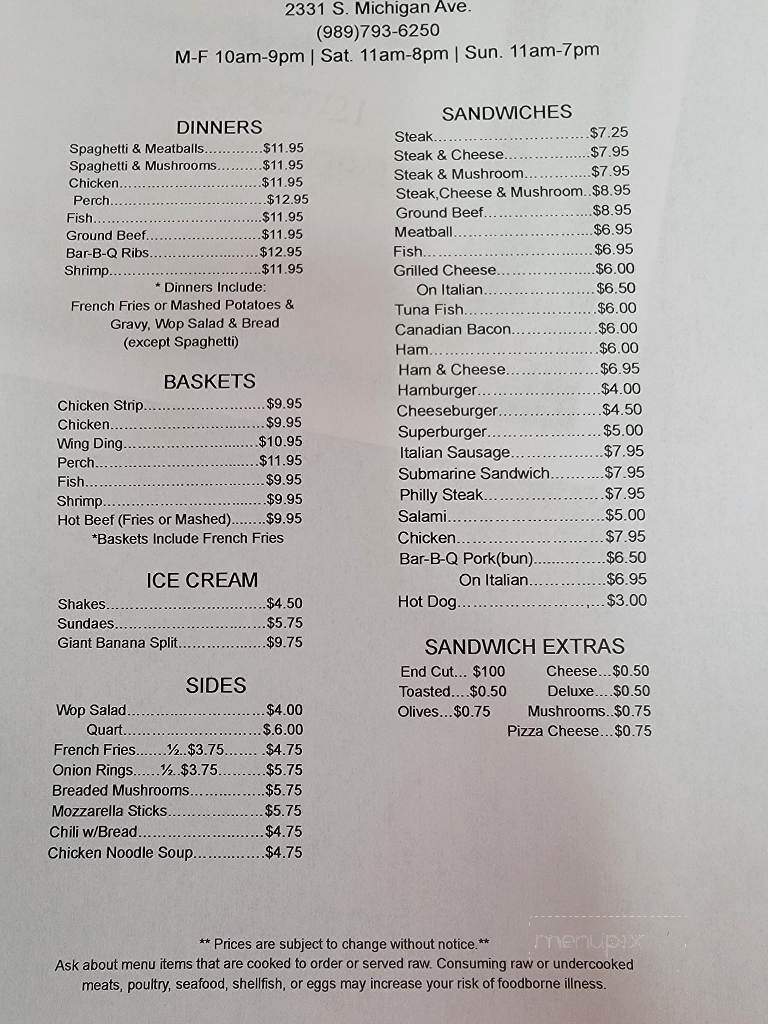 Tony's Take Out - Saginaw, MI menu_pic
