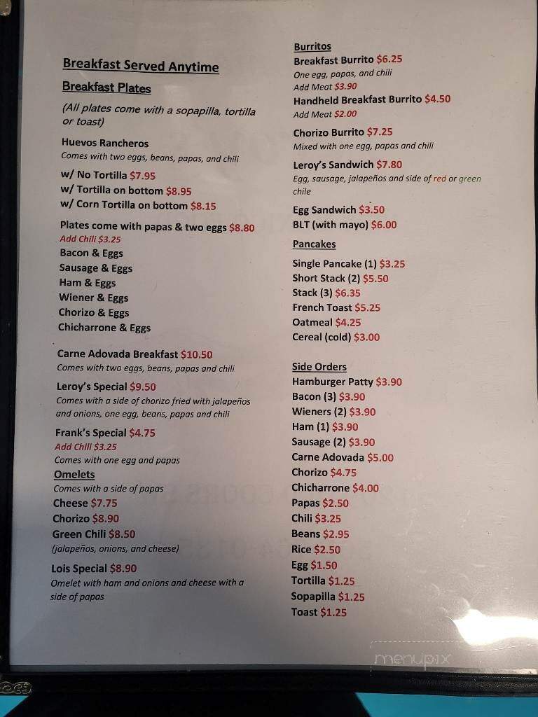 Leroy's New Mexican Food - Albuquerque, NM menu_pic
