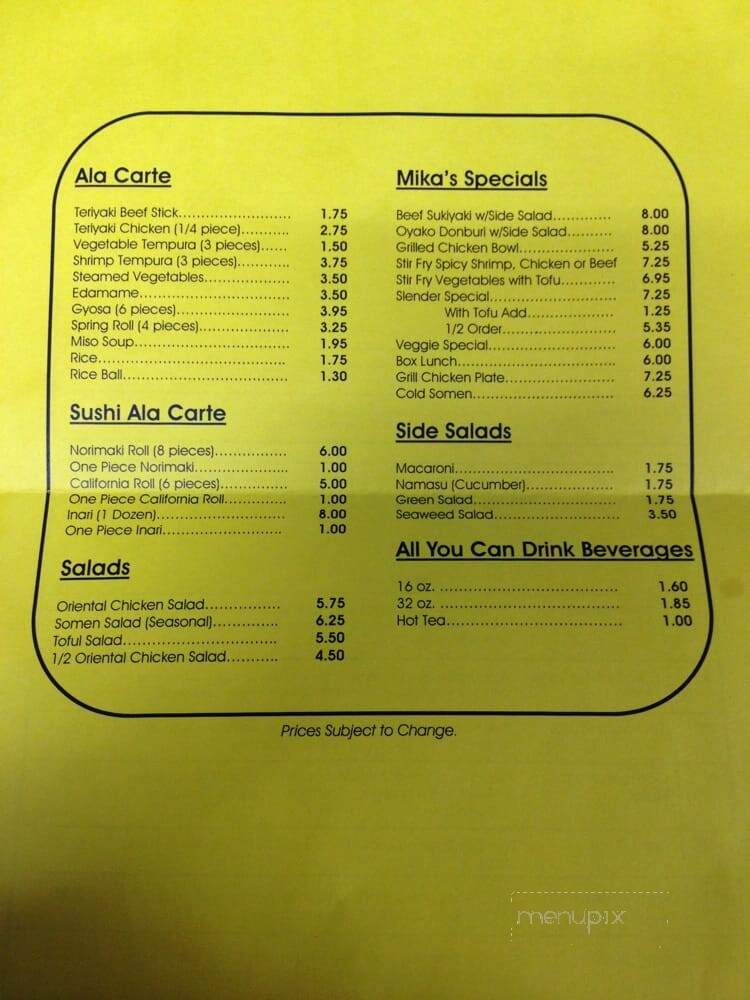 Mika's Japanese Restaurant - Fresno, CA menu_pic
