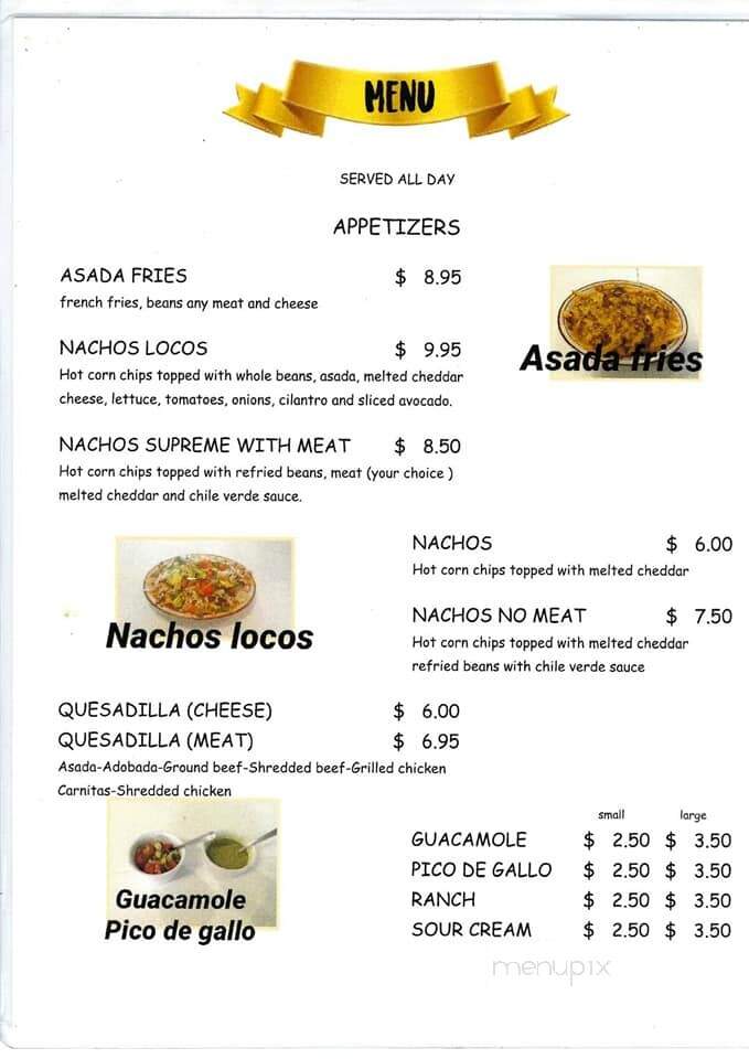 El Nuevo Mexicali 4 - Exeter, CA menu_pic