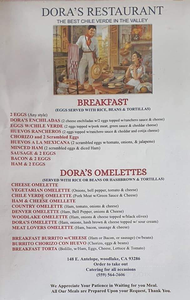 Dora's Restaurant - Woodlake, CA menu_pic