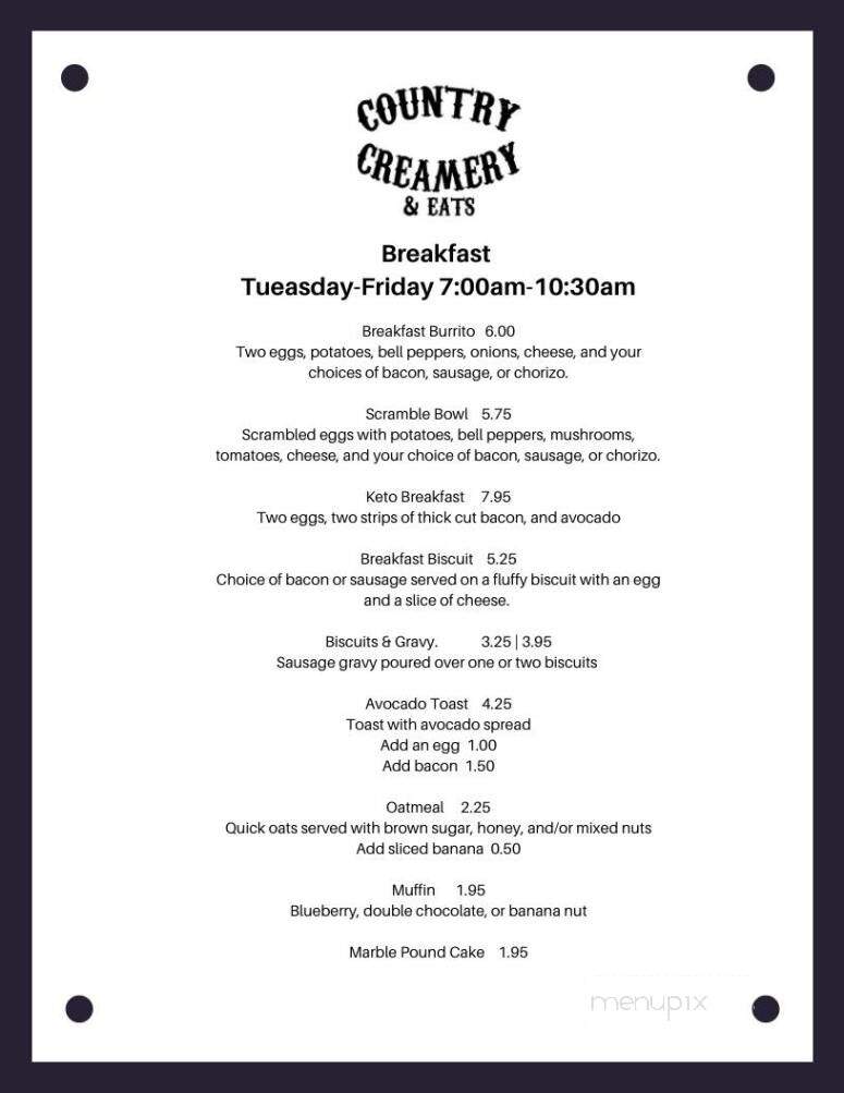 Country Creamery - Fresno, CA menu_pic