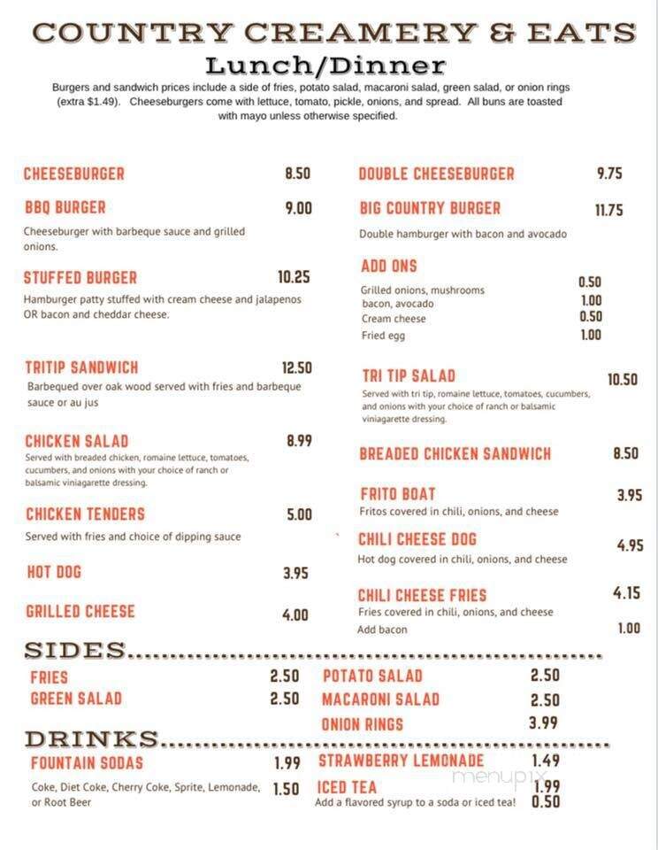 Country Creamery - Fresno, CA menu_pic
