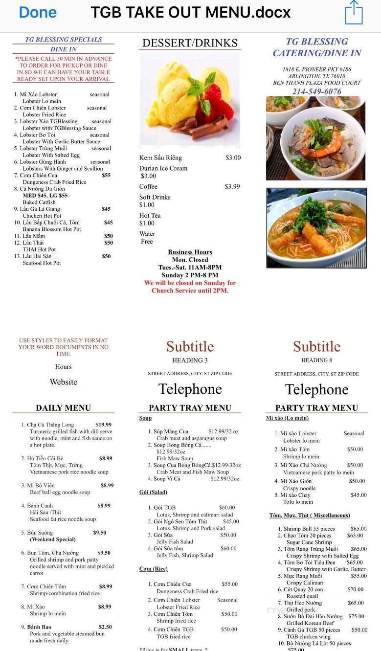 TGB Vietnamese Cuisine and Catering - Arlington, TX