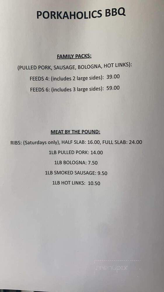 Porkaholics BBQ - Spencer, OK menu_pic