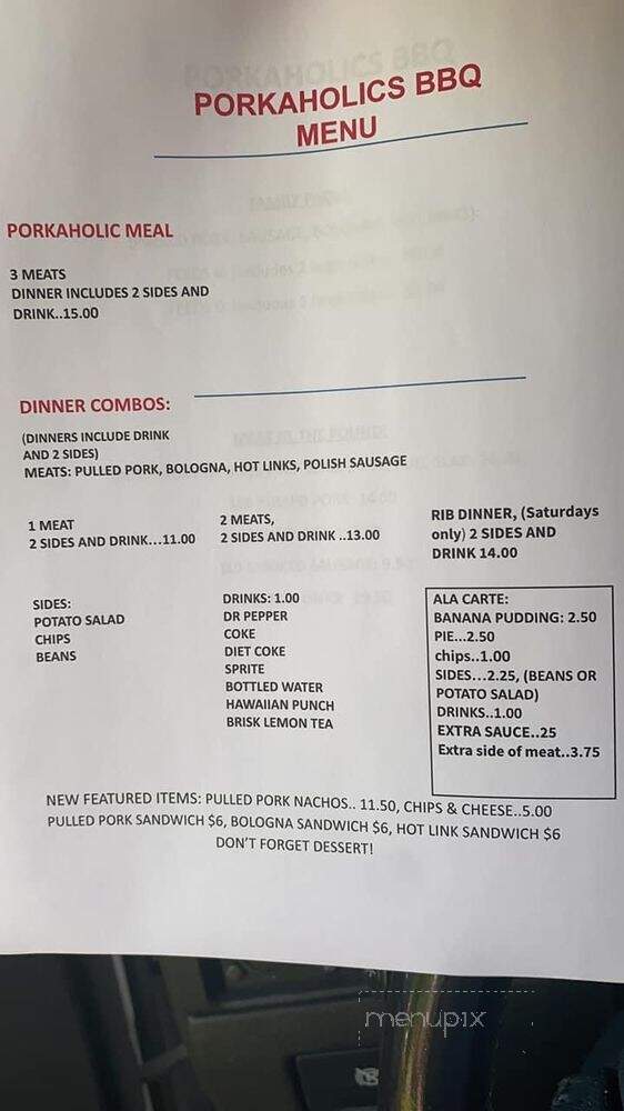 Porkaholics BBQ - Spencer, OK menu_pic