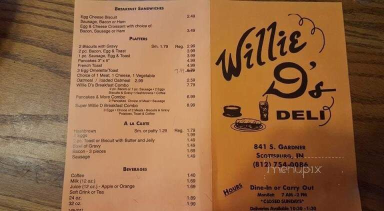 Willie D's Deli - Scottsburg, IN menu_pic