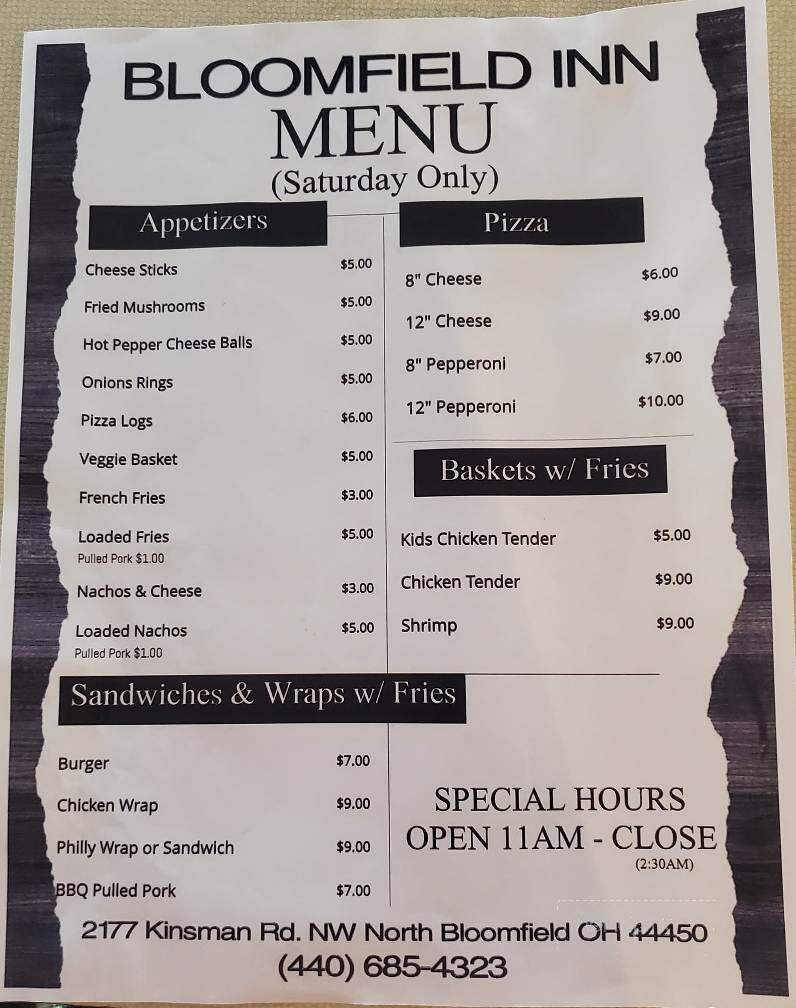 Bloomfield Inn - North Bloomfield, OH menu_pic