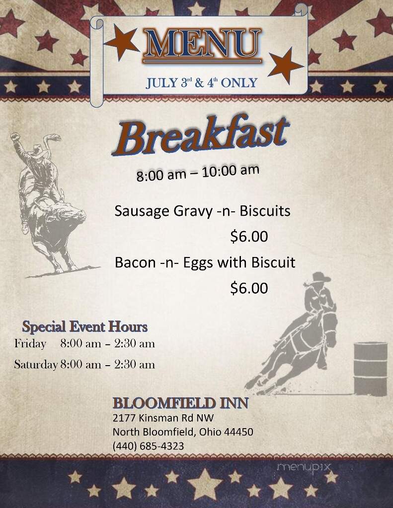 Bloomfield Inn - North Bloomfield, OH menu_pic