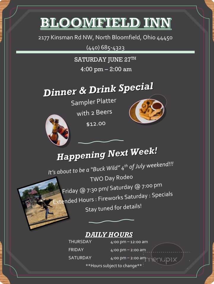 Bloomfield Inn - North Bloomfield, OH menu_pic
