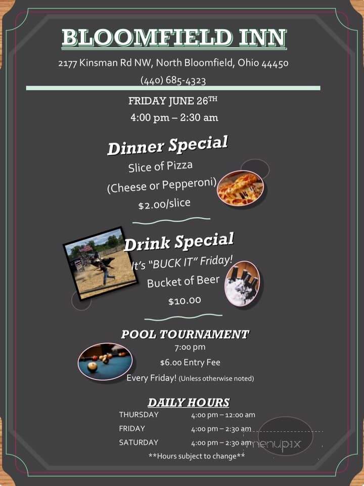 Bloomfield Inn - North Bloomfield, OH menu_pic