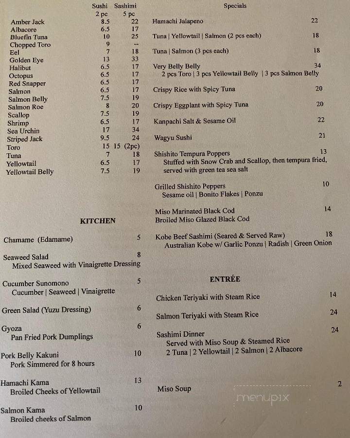 Shino Sushi Kappo - San Diego, CA menu_pic