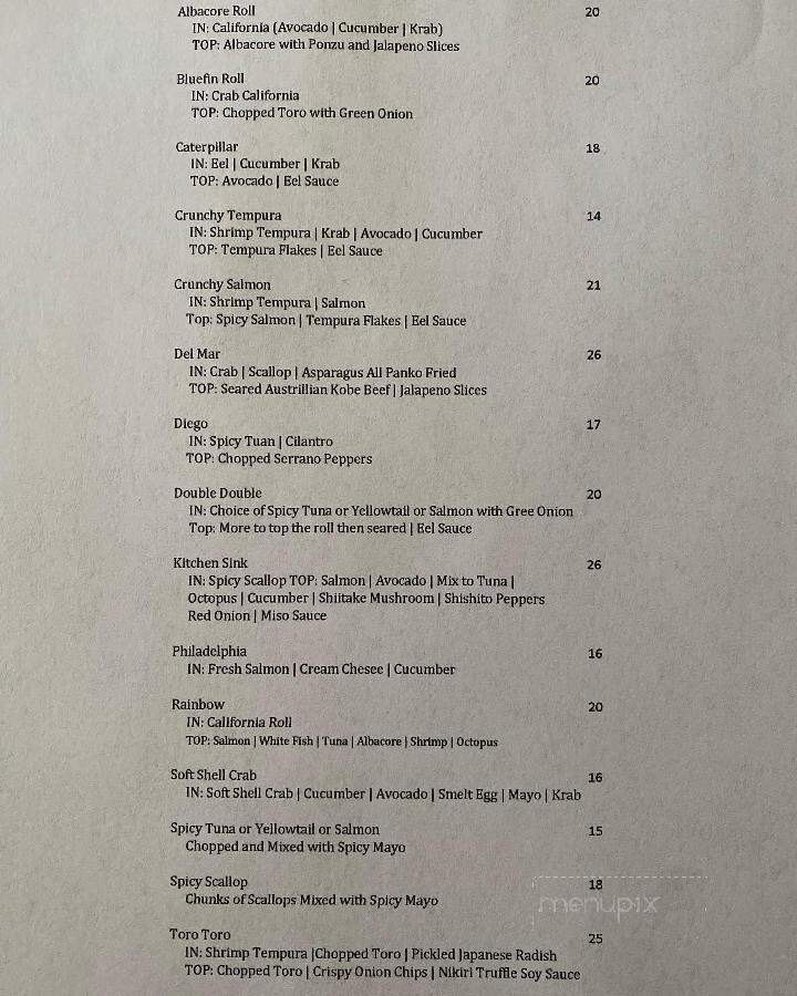 Shino Sushi Kappo - San Diego, CA menu_pic
