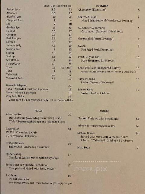 Shino Sushi Kappo - San Diego, CA menu_pic