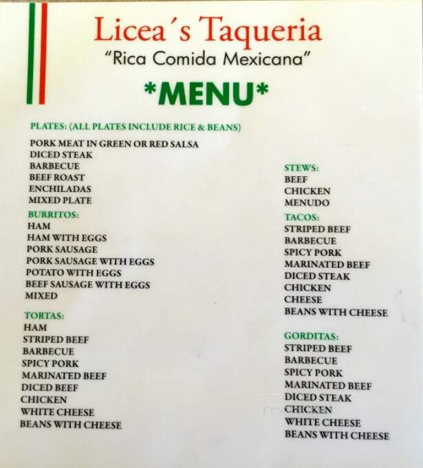 Licea's Taqueria - Tatum, TX menu_pic