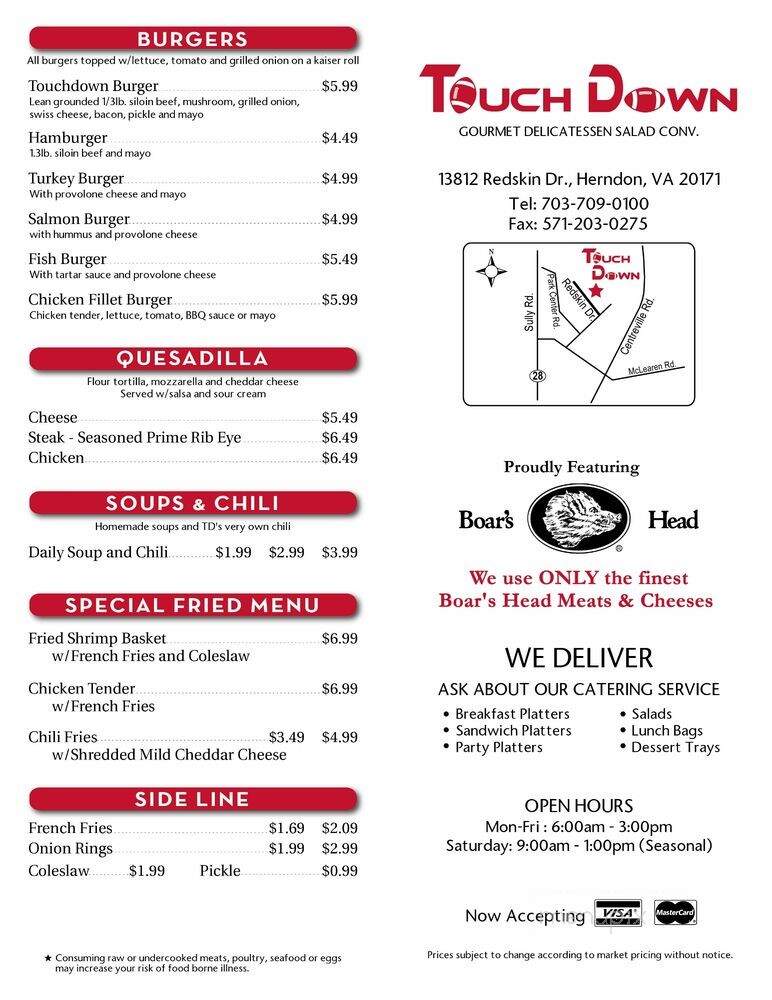 Touchdown Deli - Herndon, VA menu_pic
