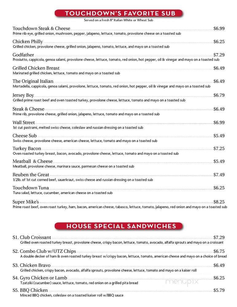 Touchdown Deli - Herndon, VA menu_pic