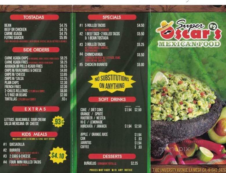 Super Oscars - La Mesa, CA menu_pic