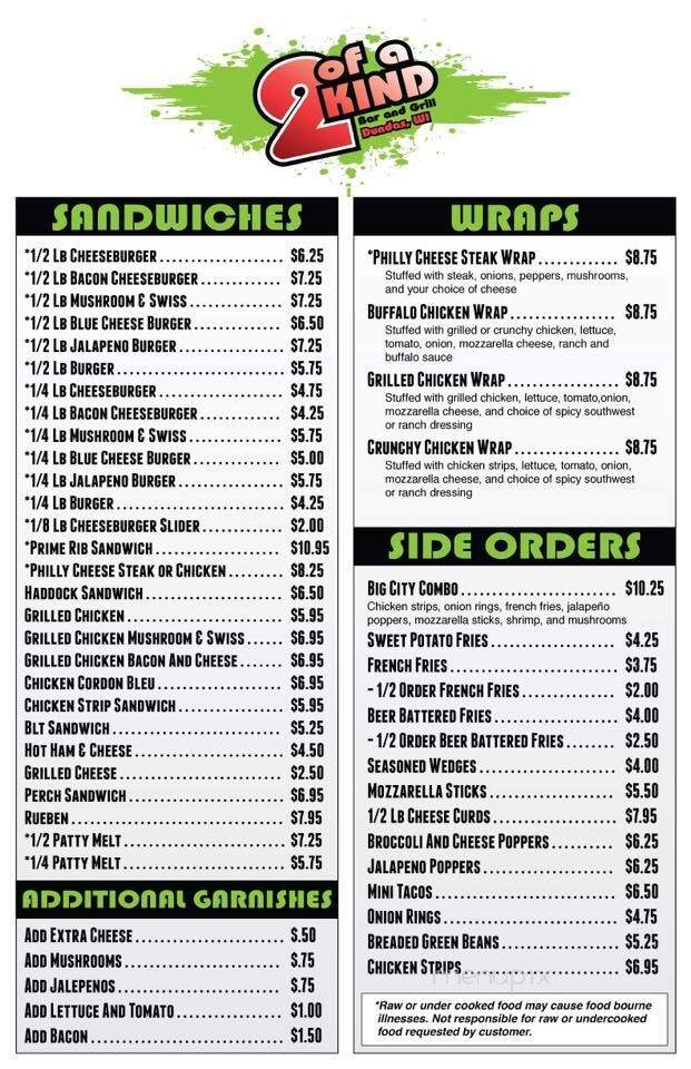 Two of a Kind - Kaukauna, WI menu_pic