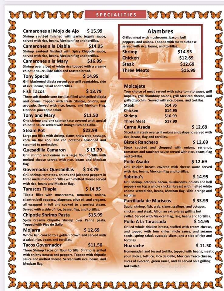 Tarasco's Mexican Food - Dardanelle, AR menu_pic