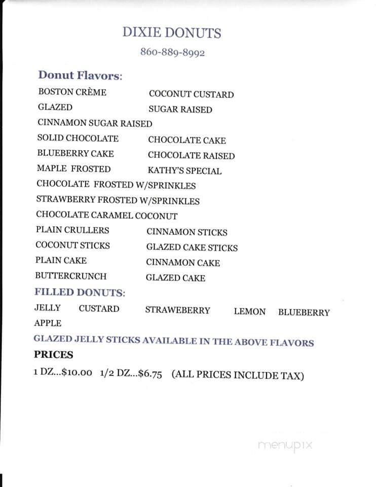 Dixie Donuts - Cedar Hill, TX menu_pic