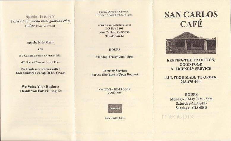 San Carlos Cafe - San Carlos, AZ menu_pic