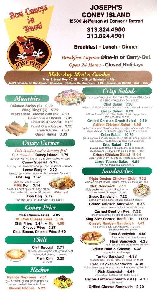 Joseph's Coney Island - Detroit, MI menu_pic