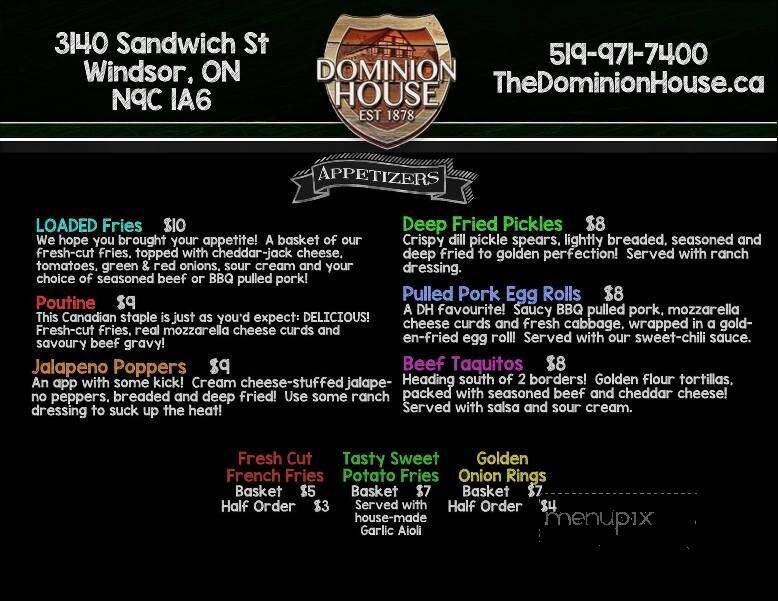 Dominion House - Windsor, ON menu_pic