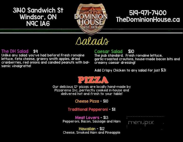 Dominion House - Windsor, ON menu_pic