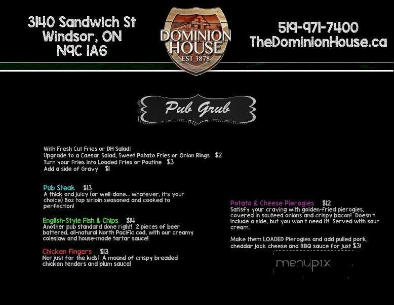 Dominion House - Windsor, ON menu_pic