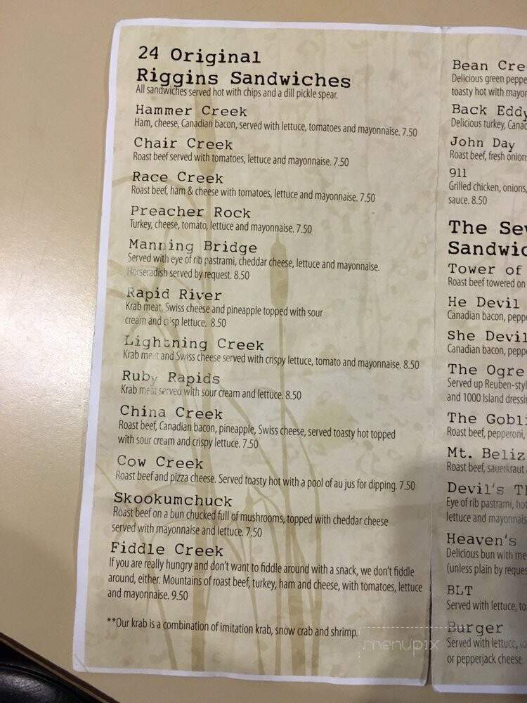 Salmon River Inn - Riggins, ID menu_pic