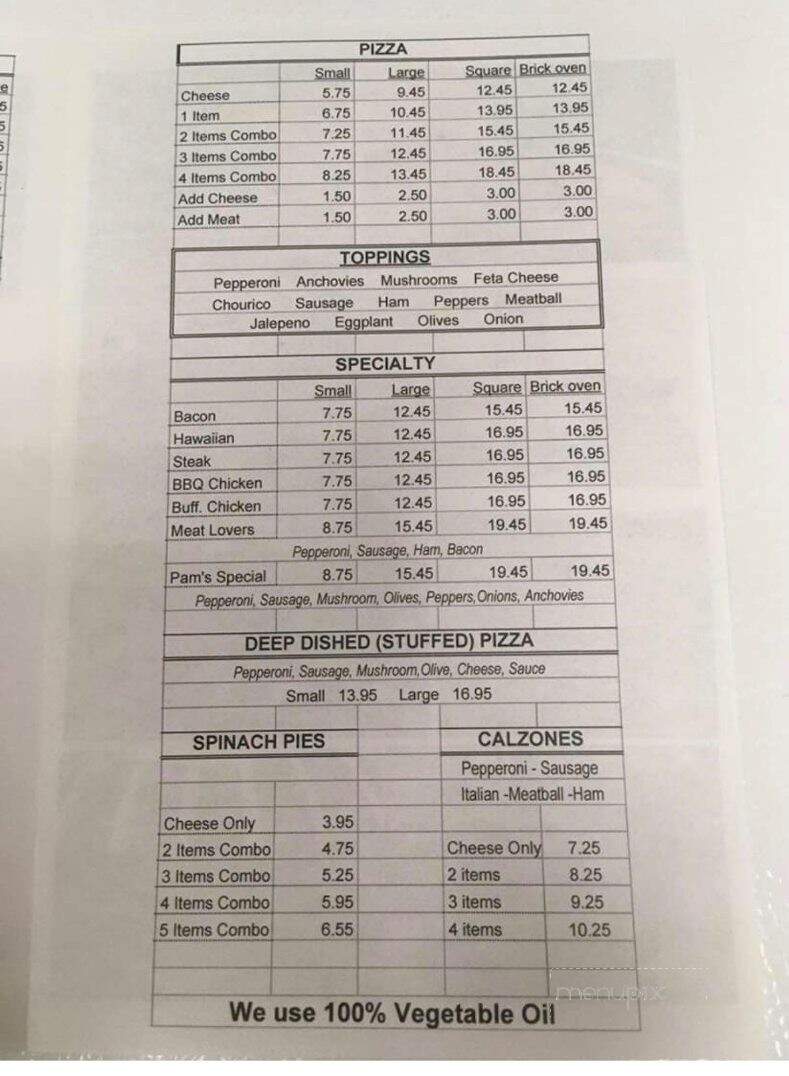 Pam's Pizza - Warwick, RI menu_pic