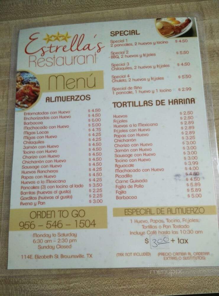 Estrella Mexican Plate - Brownsville, TX menu_pic