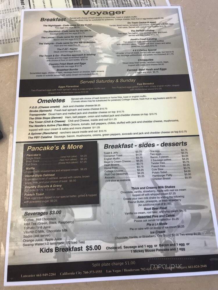 Voyager Restaurant - Mojave, CA menu_pic