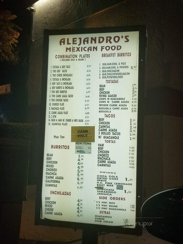 Alejandro's Mexican Food - Costa Mesa, CA menu_pic