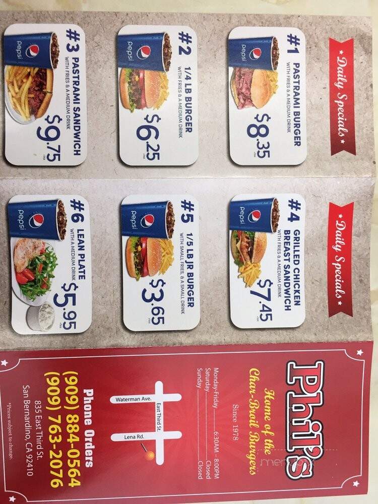 Phil's Charbroiled Burgers - San Bernardino, CA menu_pic
