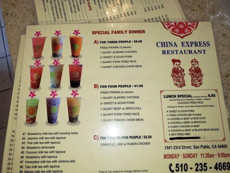China Express Restaurant - San Pablo, CA menu_pic