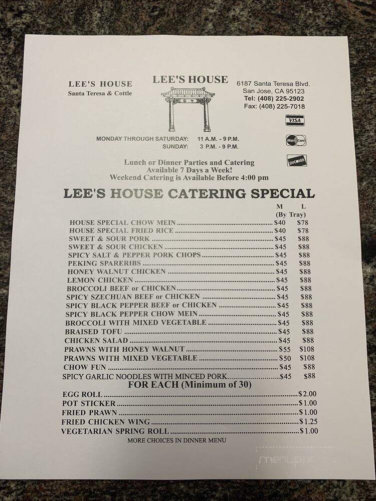 Lee's House Chinese Food To Go - San Jose, CA