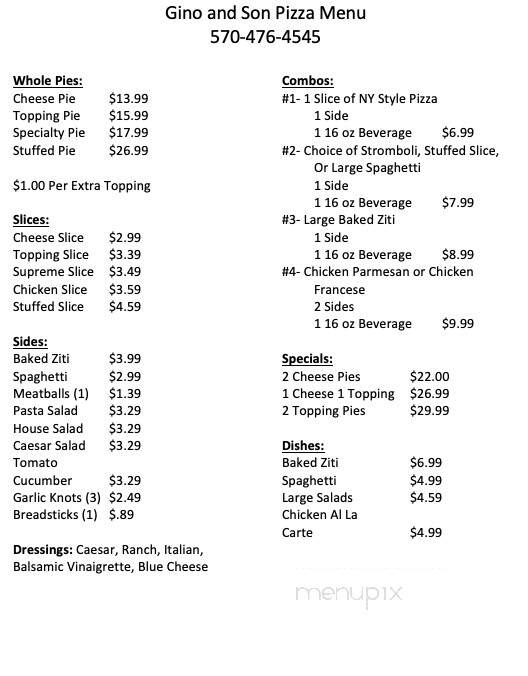Gino & Son Pizza - Stroudsburg, PA menu_pic