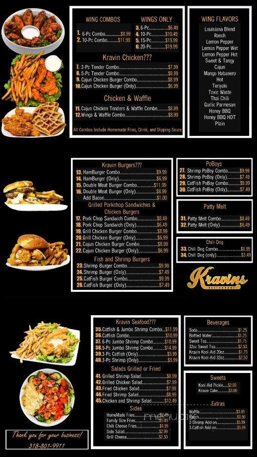 Kravins Restaurant - Monroe, LA menu_pic