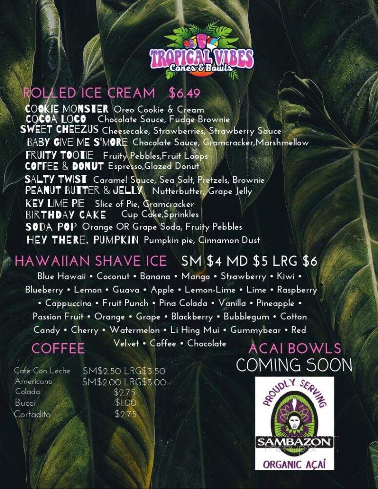 Tropical Vibes Cones & Bowls - Key West, FL menu_pic