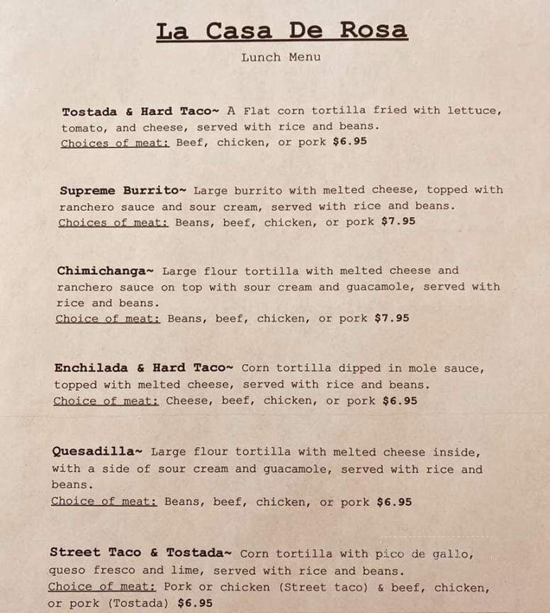 La Casa De Rosa - Marine City, MI menu_pic