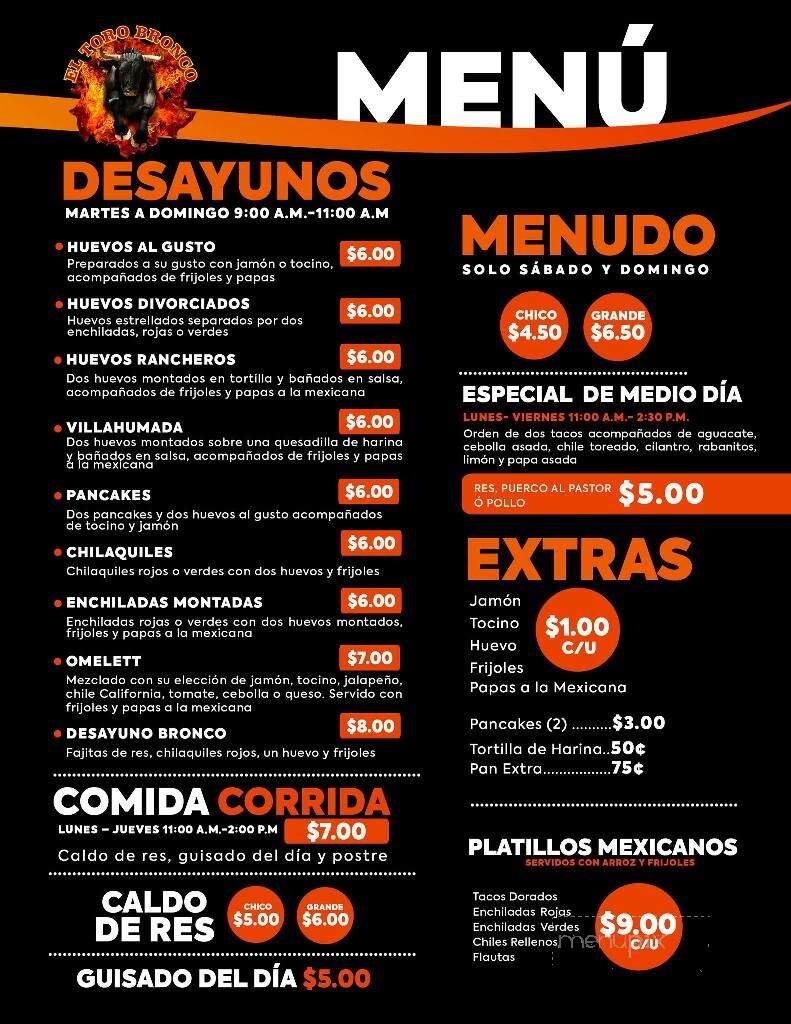Tacos El Toro Bronco - El Paso, TX menu_pic