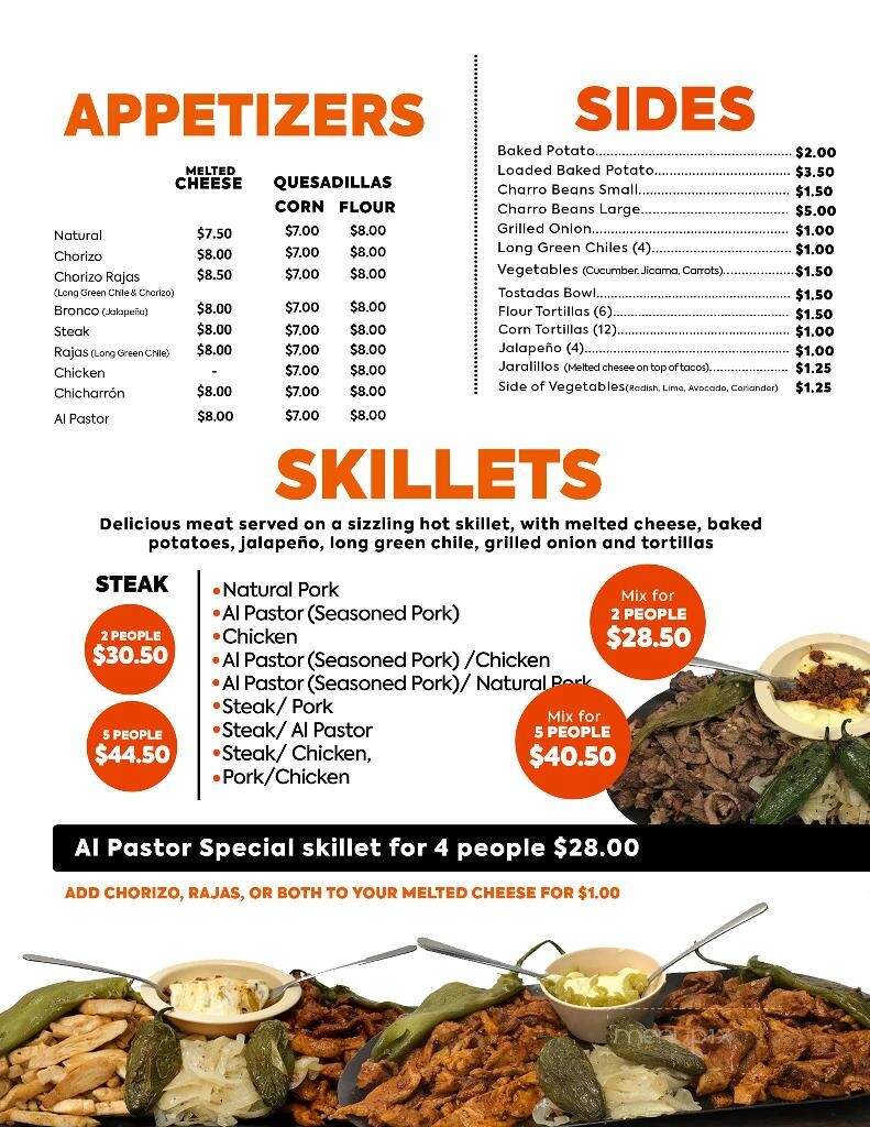 Tacos El Toro Bronco - El Paso, TX menu_pic