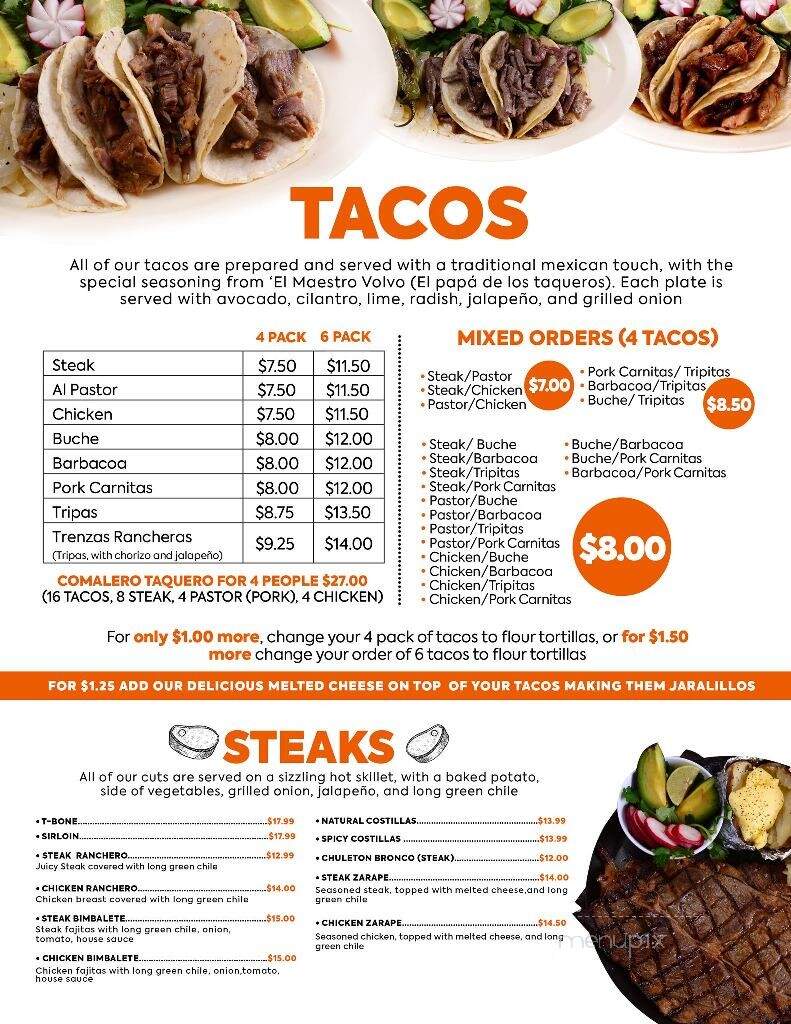 Tacos El Toro Bronco - El Paso, TX menu_pic