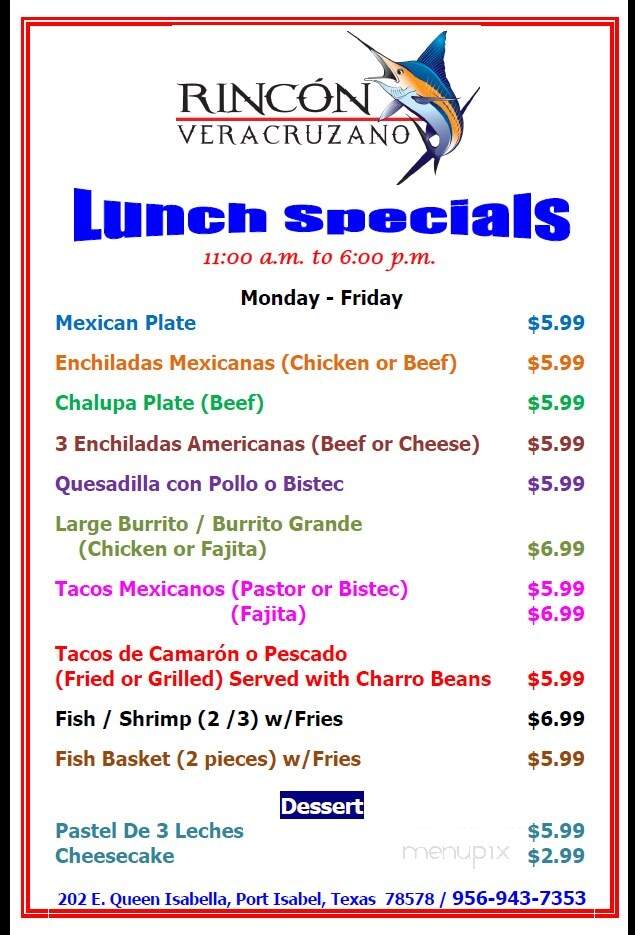 Rincon Veracruzano - Port Isabel, TX menu_pic